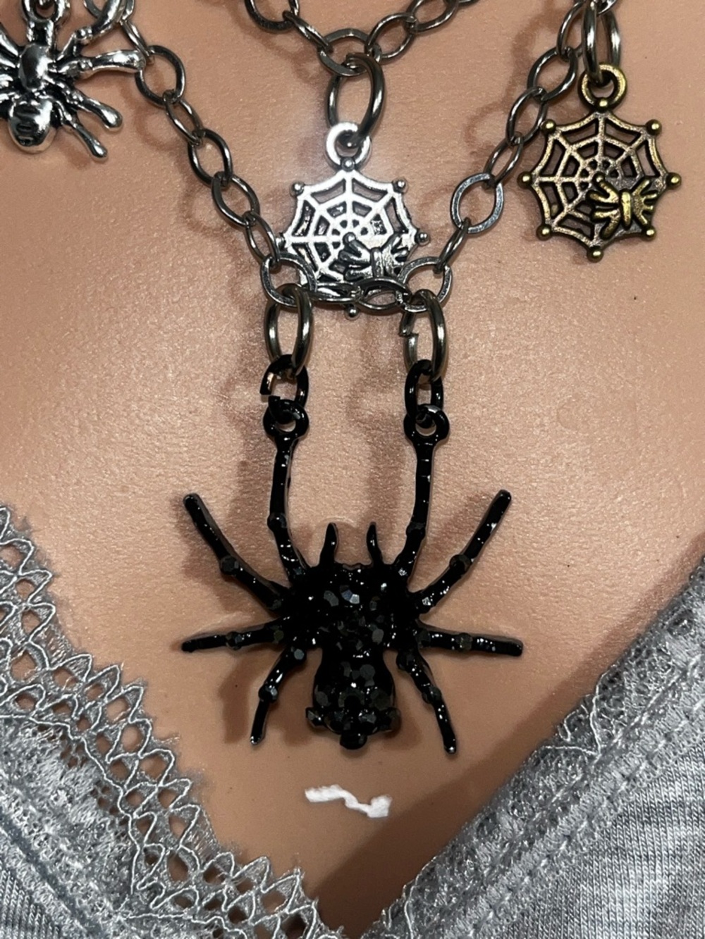 Multi-Color Spider & Web Charm Necklace - Women Jewelry - Picture 6 of 13
